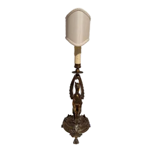 Antique Art Deco Period Winged Griffin Candlestick Table Lamp