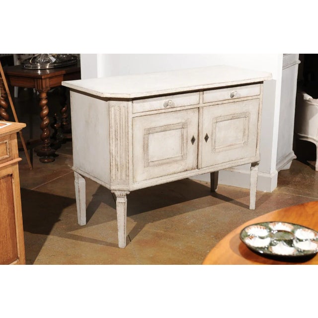 Swedish 1890 Painted Sideboard with Two Drawers, Two Doors and Fluted Side Posts For Sale - Image 10 of 12