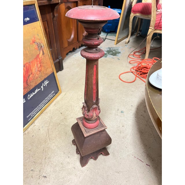 Vintage Carved Wood Altar Stick Candle Holder For Sale - Image 10 of 10