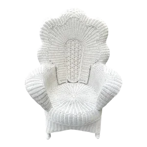 Vintage Large Scalloped Back Regency Style White Wicker Side Chair