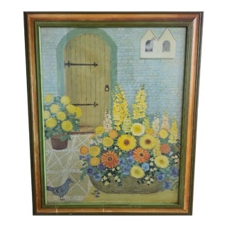 1970s Framed Lydia Kemeny Floral Print "In a Courtyard For Sale