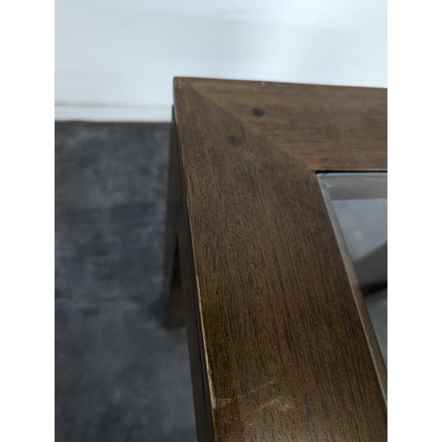 Wood Square Wood End Table with Glass Top, 1980s For Sale - Image 7 of 8