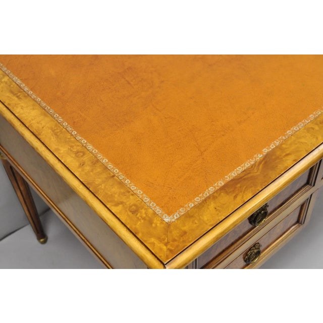 Vintage French Louis XVI Style Burl Walnut Tooled Leather Top Writing Desk For Sale - Image 16 of 18