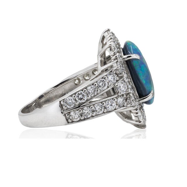 Contemporary Late 20th Century Platinum Black Opal Ring, Size 5 For Sale - Image 3 of 4