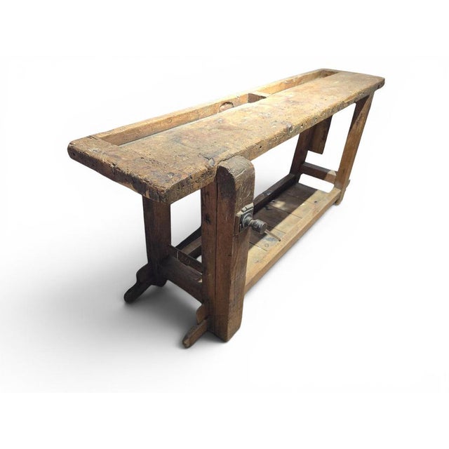 Antique Wooden Carpenters Workbench with Original Patina, 1890 For Sale - Image 13 of 14