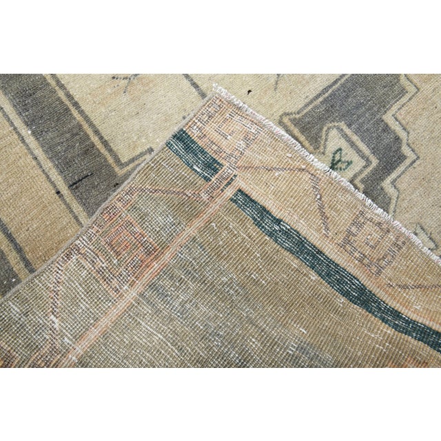 Beige 1970s Vintage Turkish Handmade Wool Cotton Green Runner Rug For Sale - Image 8 of 11