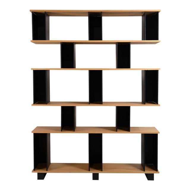 Tall 'Horizontale' Black Steel and Oak Shelving Unit by Design Frères For Sale