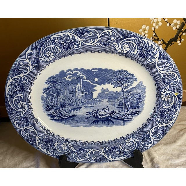 Cauldon Antique Cauldon 'Blue Moore' Oval Platter For Sale - Image 4 of 4