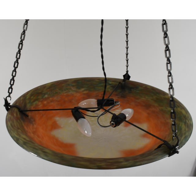 Large French Art Deco Pendant Light by Le Verre Francais Schneider - 1925 Cameo Chandelier France For Sale - Image 16 of 17