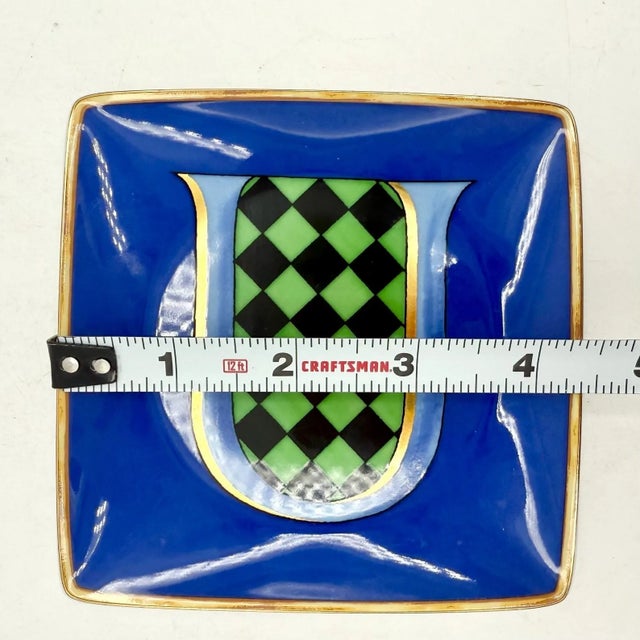 Ceramic Versace Rosenthal Letter "U" Trinket Dish Holiday Alphabet 2019 in Blue & Gold For Sale - Image 7 of 8