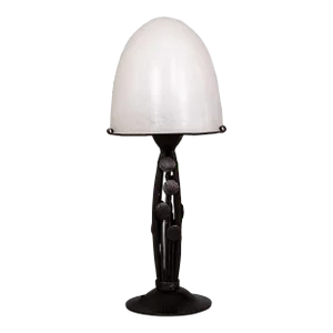 1920s Art Deco Iron Table Lamp with Alabaster Shade by Marcel Vasseur