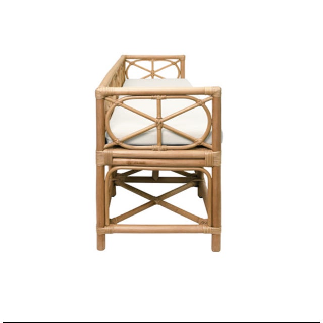 Worlds Away Matthew Izzo Home Ferguson Natural Rattan Bench With Ivory Performance Linen Seat Cushion For Sale - Image 4 of 6