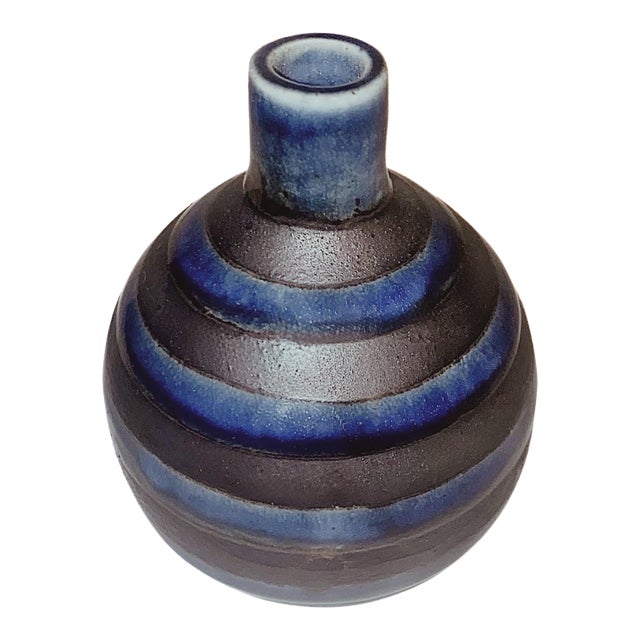 Vintage Otagiri Fat Lava Bud Vase Blue Gray Weed Pot Japan Omc Mid Century 1970s For Sale