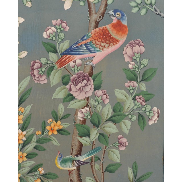 Gracie Style 8 Panel Chinoiserie Painted Wallpaper Screen 12 Ft For Sale - Image 12 of 18