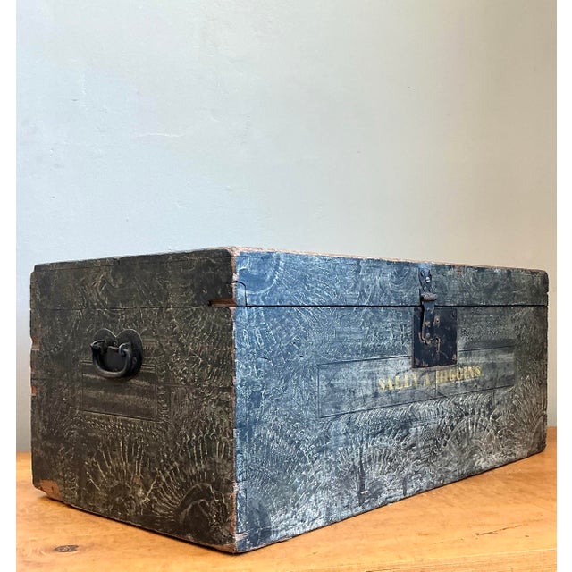 Vintage Hand Painted Wooden Trunk For Sale - Image 12 of 12