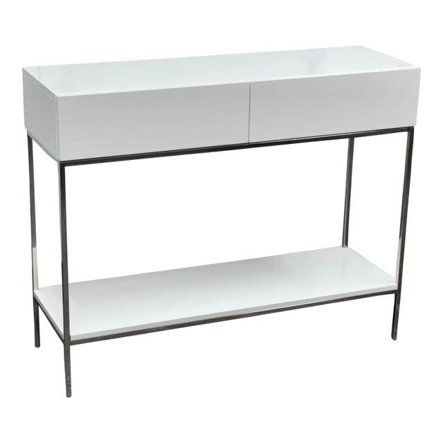 West Elm White Lacquer Console Table + Storage For Sale