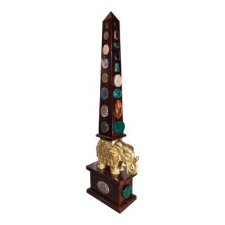 Large Italian Grand Tour Style Handpainted & Gilded Obelisk of the Minerva With Semi-Precious Stone Specimens For Sale