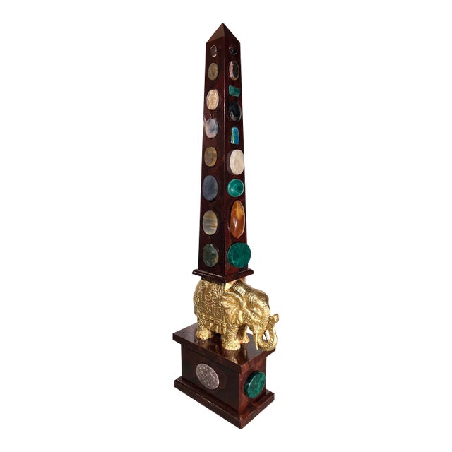 Large Italian Grand Tour Style Handpainted & Gilded Obelisk of the Minerva With Semi-Precious Stone Specimens For Sale