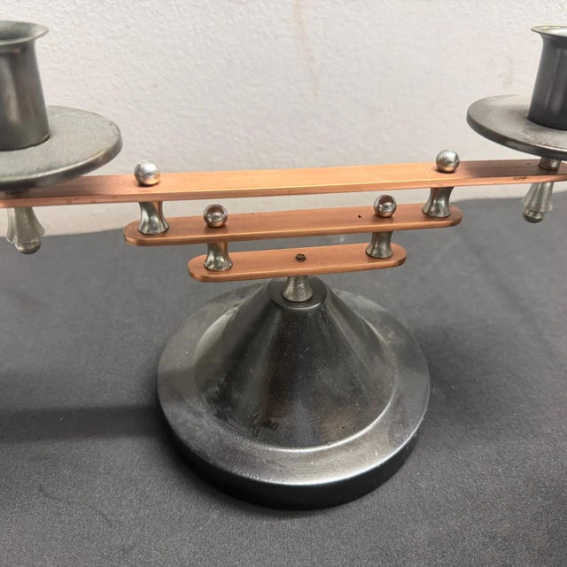 1930s 1930s Set of Two Art Deco Silver Plated and Copper Two Lights French Candelabras For Sale - Image 5 of 13