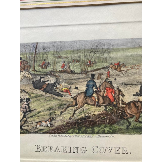 Framed print titled"Breaking Cover", a well-known fox hunting scene originally designed by the British artist Henry Thomas...