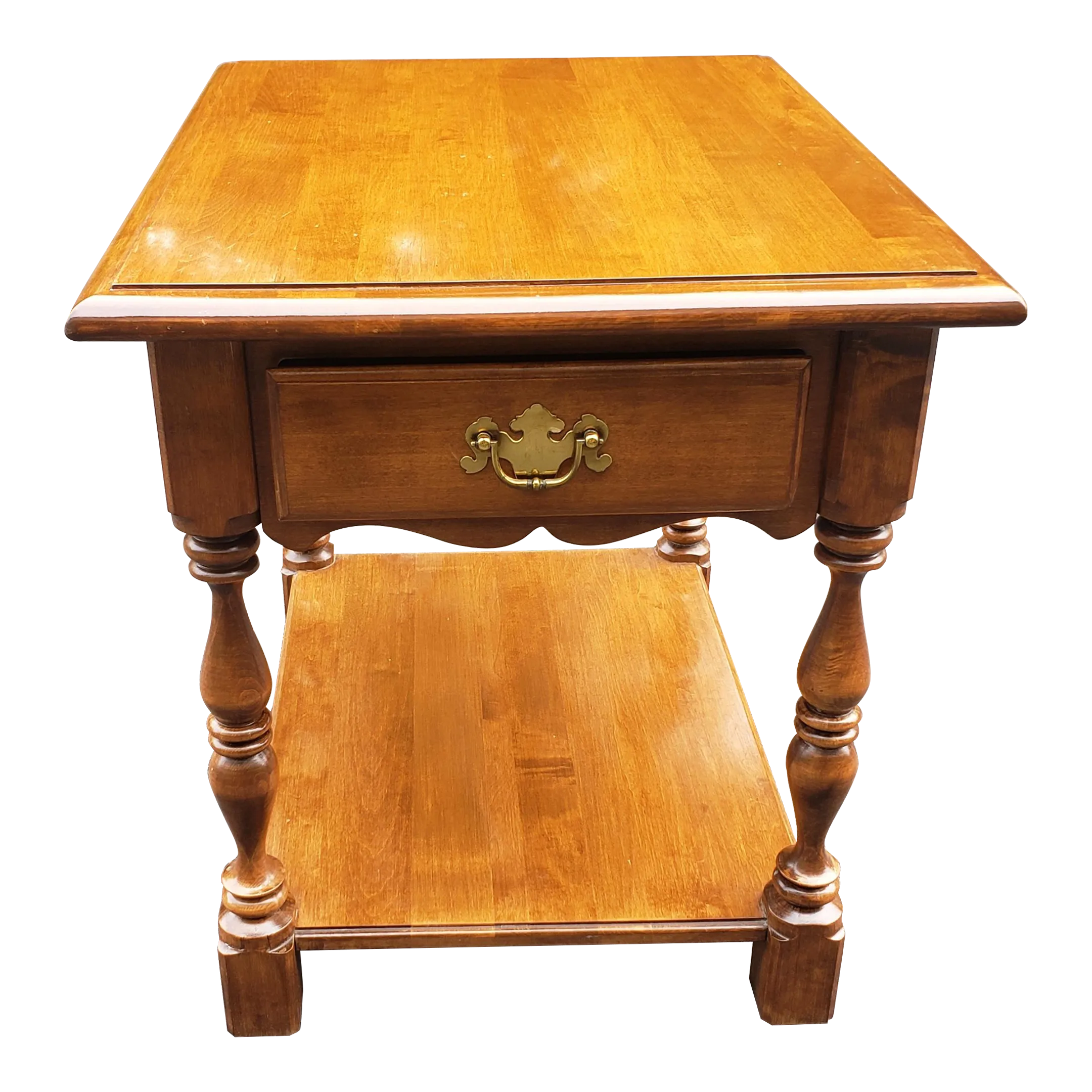 Ethan Allen Maple Two-Tier Single Drawer Side Table | Chairish