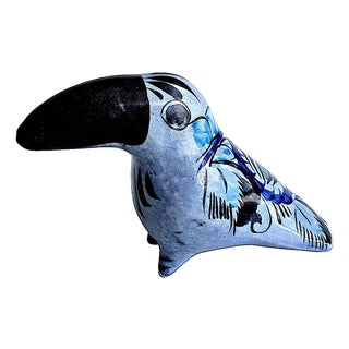 1970s Tonalá Mexico Ceramic Blue Toucan Bird Figurine For Sale