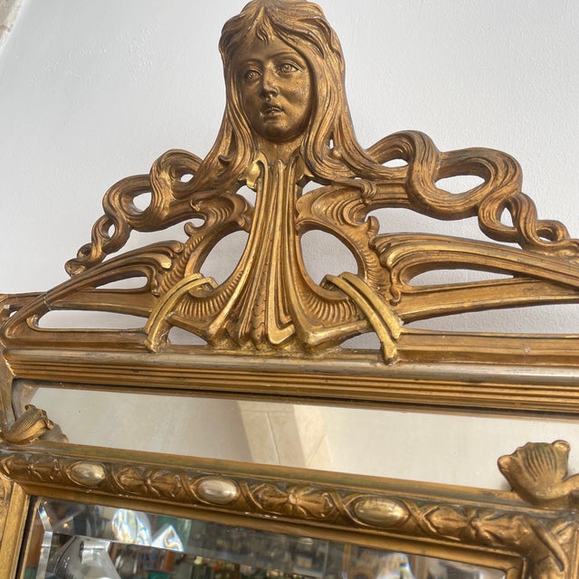Early 20th Century French Art Nouveau Carved Gilt Wood Mirror For Sale - Image 4 of 11