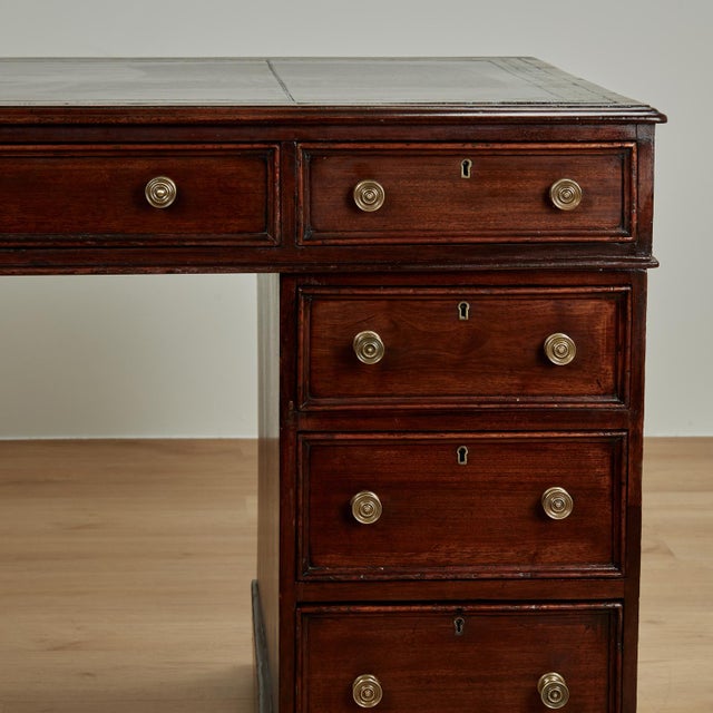 Late 19th Century Antique English Double Pedestal Leather Top Desk For Sale - Image 5 of 14