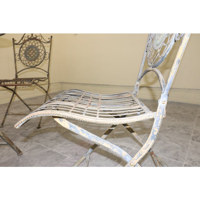 1970s Italian Bistro–Style Wrought Iron Garden Set With Four Folding Chairs For Sale - Image 18 of 18
