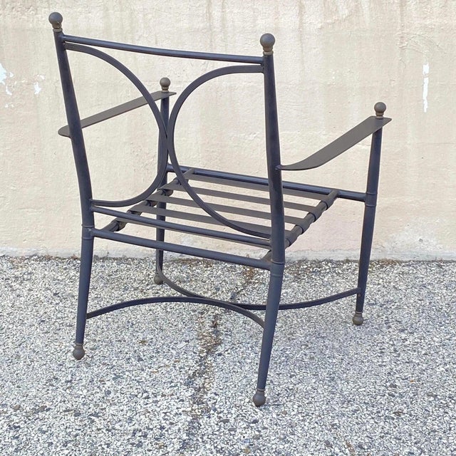 Late 20th Century Neoclassical Regency Aluminum & Steel Metal Outdoor Patio Arm Chair - Set of 4 For Sale - Image 11 of 12