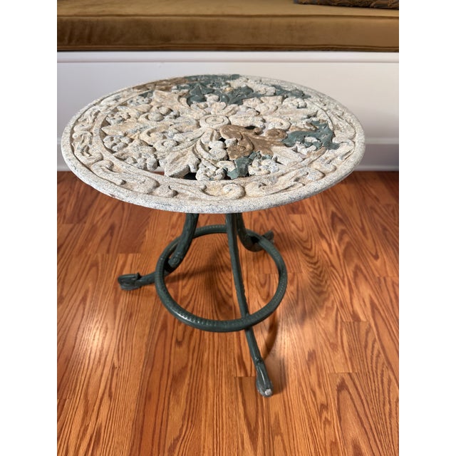 French Provincial Vintage French Bistro Cast Iron Accent Side Table For Sale - Image 3 of 11