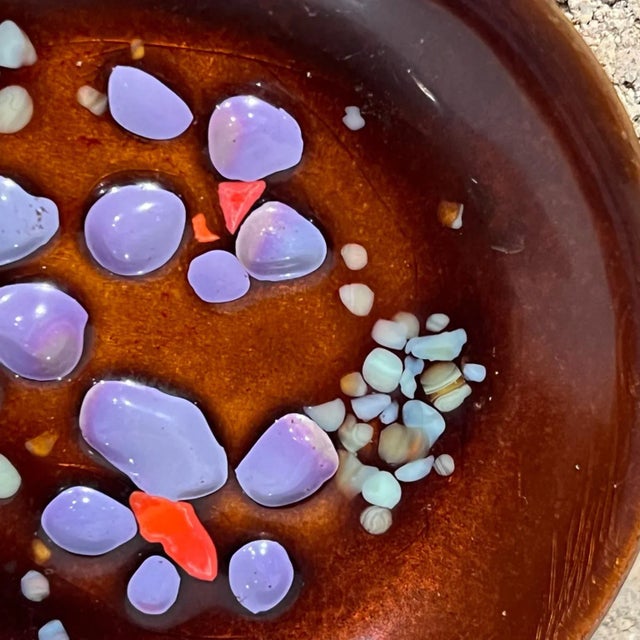 Mid-Century Modern 1960s Speckled Lavender Pink Enamel Dish Midcentury Modern Copper Art For Sale - Image 3 of 9