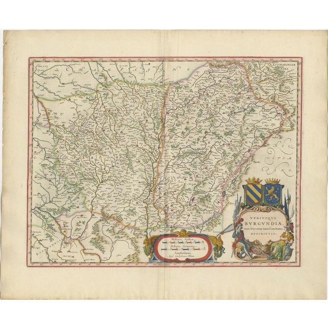 Burgundy Antique Blaeu Atlas Map of Burgundy and Franche-Comté, 1642 : This beautifully engraved and richly hand-colored...