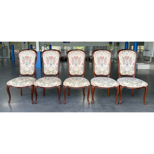 Late 20th Century Vintage John Widdicomb Floral Upholstered Dining Chairs, Set of 12 For Sale - Image 5 of 17