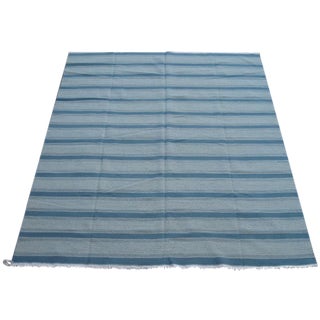 Striped Blue Kilim Rug - 9′ × 12′ For Sale