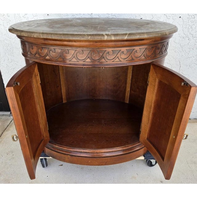Henredon Henredon Style Mahogany & Marble Drum Center Side Bedside Table For Sale - Image 4 of 13