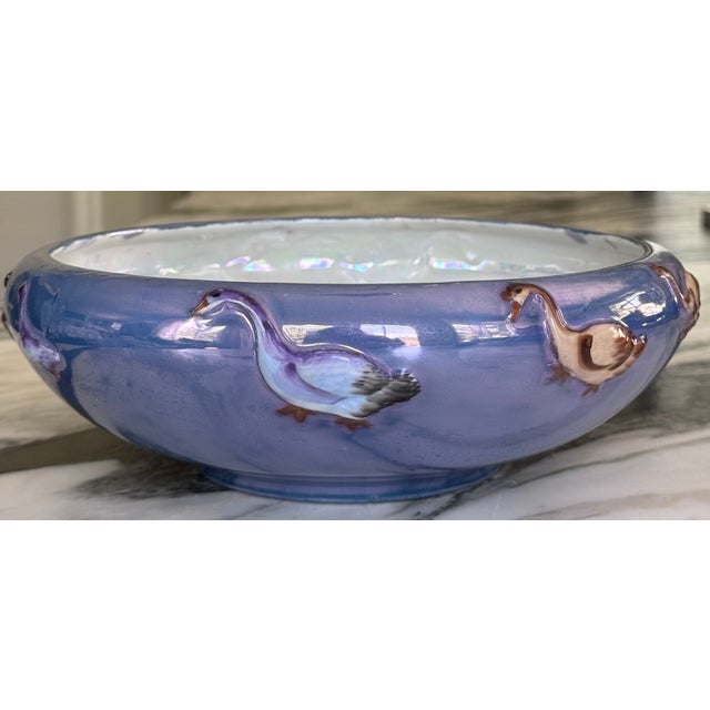 Ceramic Antique Lusterware Goose Motif Decorative Bowl For Sale - Image 7 of 15