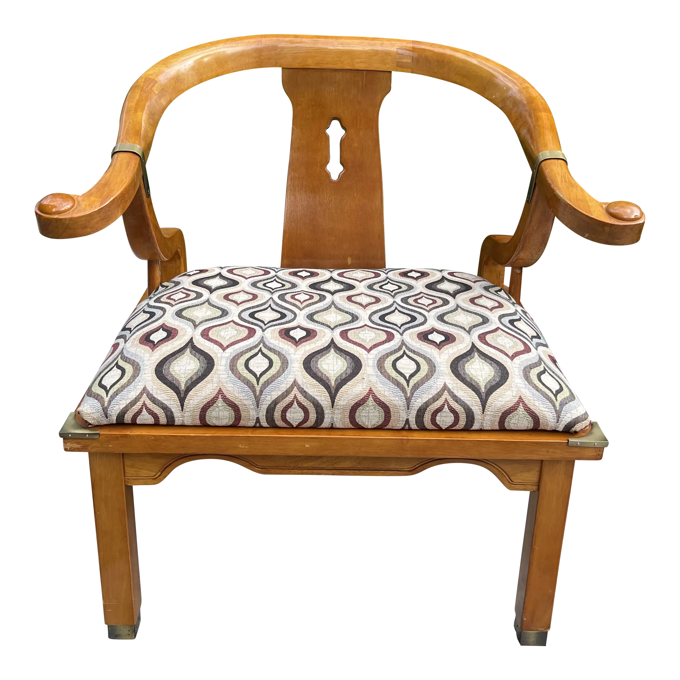 1960s James Mont Style Asian Chinoiserie Ming Horseshoe Chair by