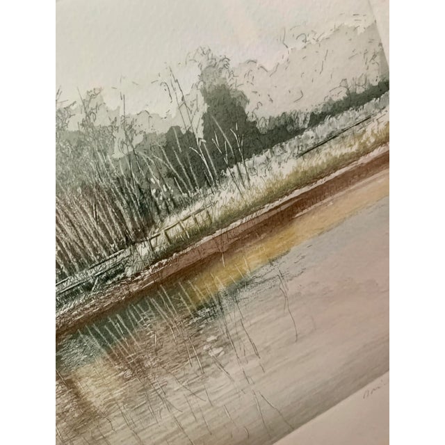 1980's Original Artist Signed Lithograph Print on Handmade Paper Titled 'Water Barn', Framed For Sale - Image 4 of 13