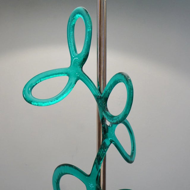 Metal Italian Silver Color Nickel With Aqua Blue Murano Glass Swirls Lamps - a Pair - in Showroom For Sale - Image 7 of 11