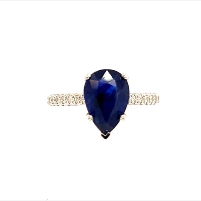 Metal Sapphire Diamond Ring Size 6.5 14k Gold 2.77 TCW Certified For Sale - Image 7 of 11