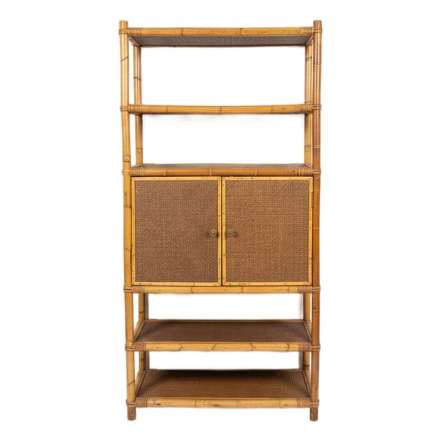 Vintage Bamboo & Rattan Shelving Cabinet For Sale