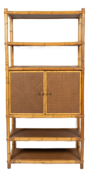 Vintage Bamboo & Rattan Shelving Cabinet