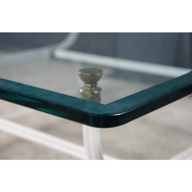 White Mid Century Maison Jansen Style White Iron Faux Bamboo Square Glass Coffee Table For Sale - Image 8 of 13