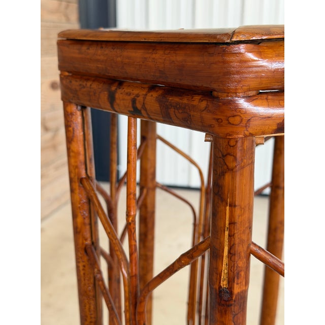 Vintage Coastal Bamboo Hexagonal Pedestal Plant Stand/Side Table For Sale - Image 9 of 12