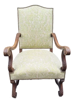 Antique Os De Mouton Chair in Green Fortuny Fabric