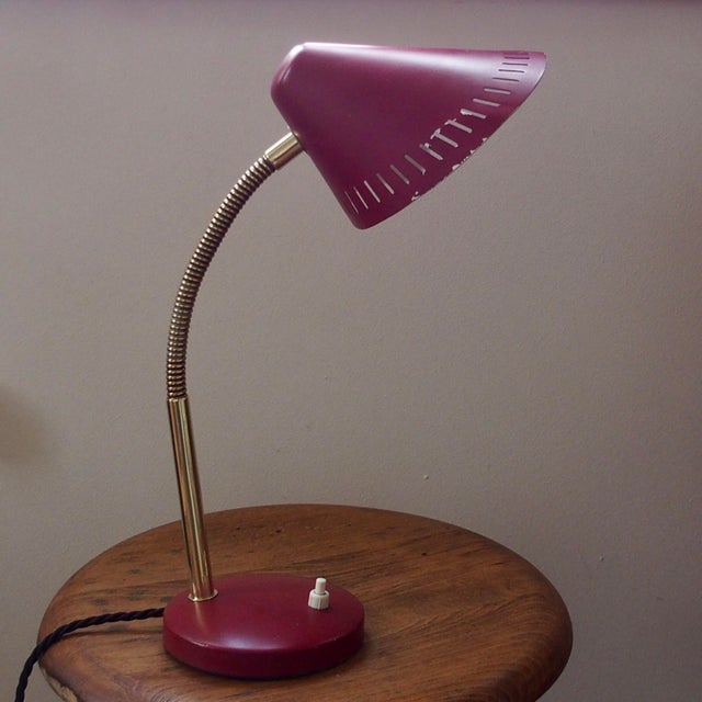 Metal Mid-Century French Red Brass Gooseneck Table Lamp, 1950s For Sale - Image 7 of 14