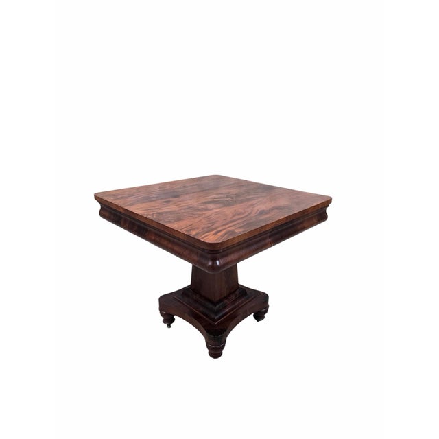 Brown Antique American Empire Revival Figured Walnut Pedestal Game Table For Sale - Image 8 of 9