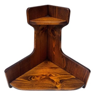 Vintage 1970s Wood Corner Shelf Wall Display For Sale