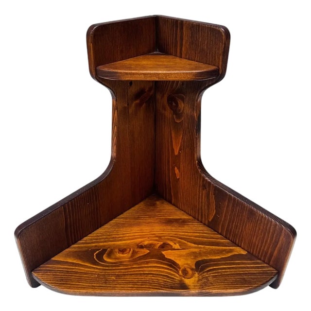 Vintage 1970s Wood Corner Shelf Wall Display For Sale